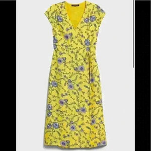 Banana Republic Petite Wrap Midi Yellow Floral Dress